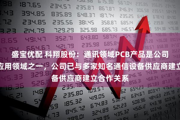 盛宝优配 科翔股份：通讯领域PCB产品是公司产品重要应用领域之一，公司已与多家知名通信设备供应商建立合作关系